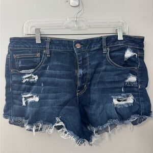 American Eagle Outfitters Dark Blue Distressed Jean Shorts